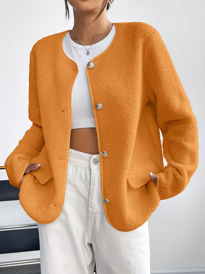 Chaqueta Con Cuello Redondo Y Cierre De Botones Para Mujer | Ideal Para Oficina Y Uso Diario