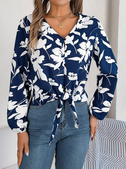 Blusa Con Estampado Integral Y Escote En V Para Mujer | Ideal Para Uso Diario Y Oficina