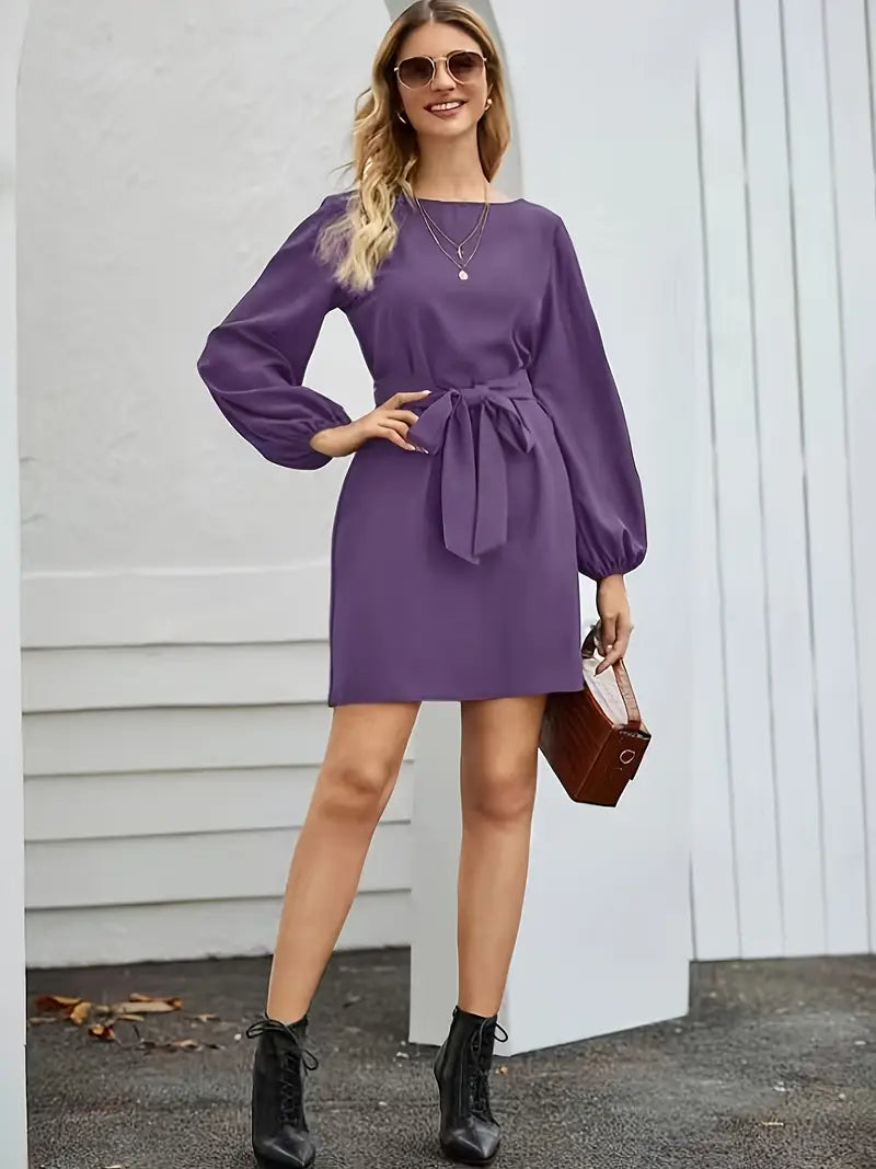 Vestido con Mangas Linterna y Cinturón en la Cintura para Mujer | Ideal para Uso Diario y Salidas Informales