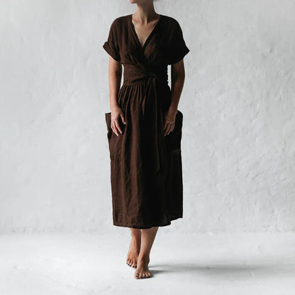Vestido Midi Cruzado con Lazo Ajustable para Mujer | Ideal para Uso Diario