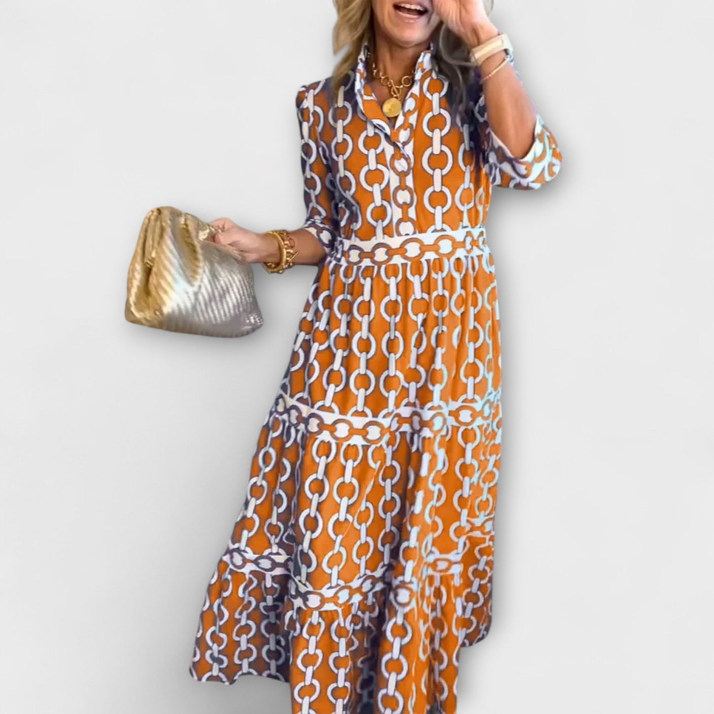 Vestido Midi Con Estampado De Cadena Para Mujer | Ideal Para Uso Diario Y Eventos Sociales