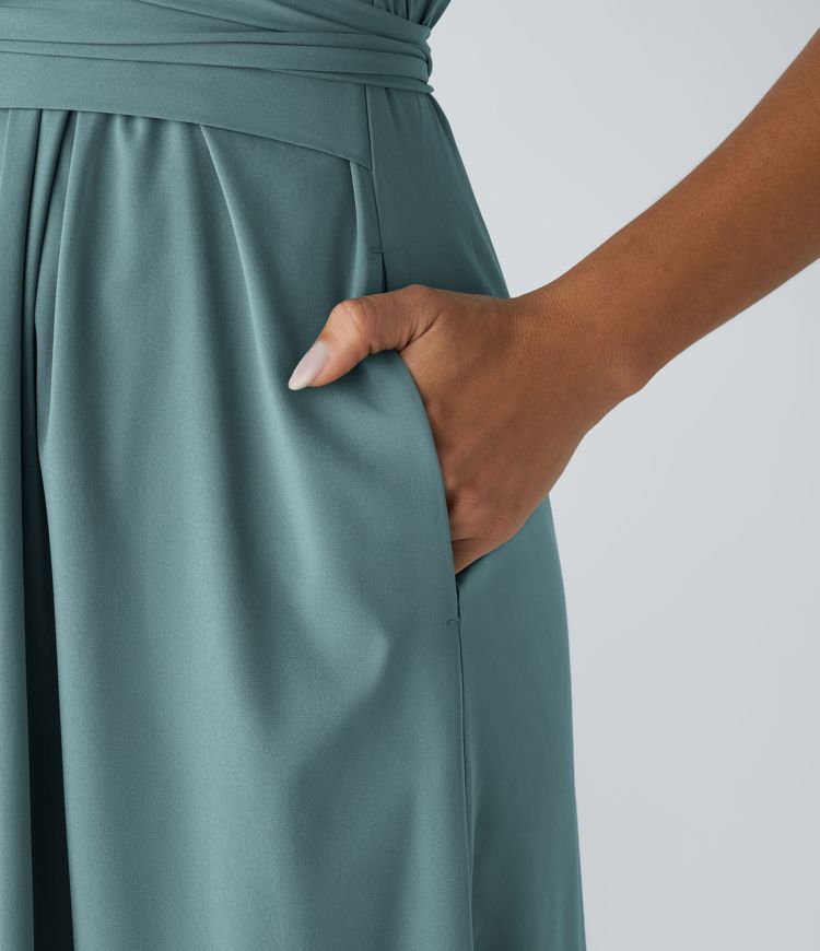 Vestido Midi Con Cintura Alta Y Escote En V Para Mujer | Ideal Para Uso Diario Y Ocasiones Informales