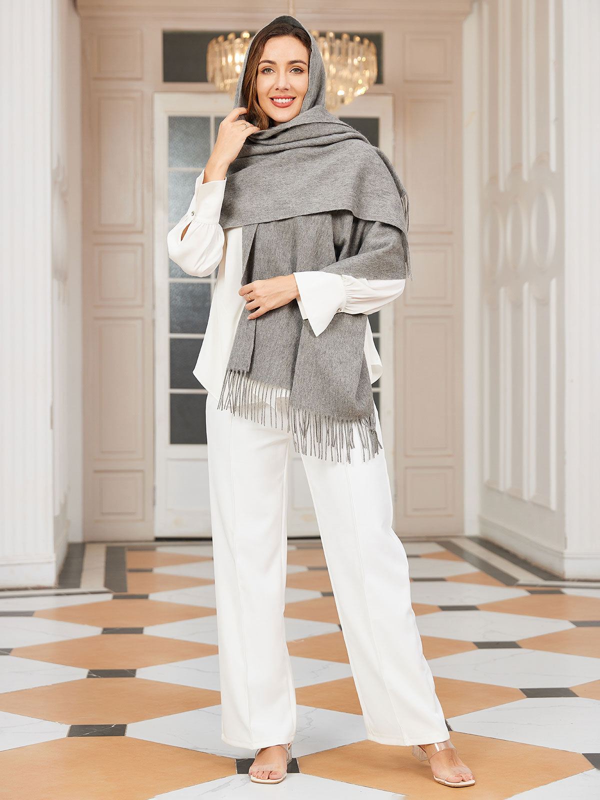 Bufanda de Formato Grande con Flecos para Mujer | Ideal para Otoño e Invierno