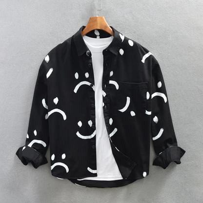 Camisa de Manga Larga con Motivo Smiley y Cuello Clásico para Hombre | Ideal para Uso Diario e Informal