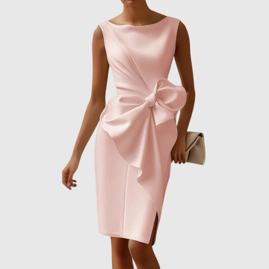 Vestido Midi Con Corte Ajustado Y Detalle De Lazo En La Cintura Para Mujer | Ideal Para Eventos Y Ocasiones