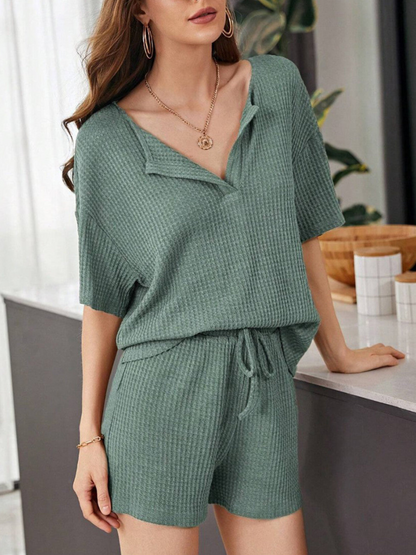Conjunto De Dos Piezas Con Camiseta De Manga Corta Y Short Con Cintura Elástica Para Mujer | Ideal Para Uso Diario Y Descanso