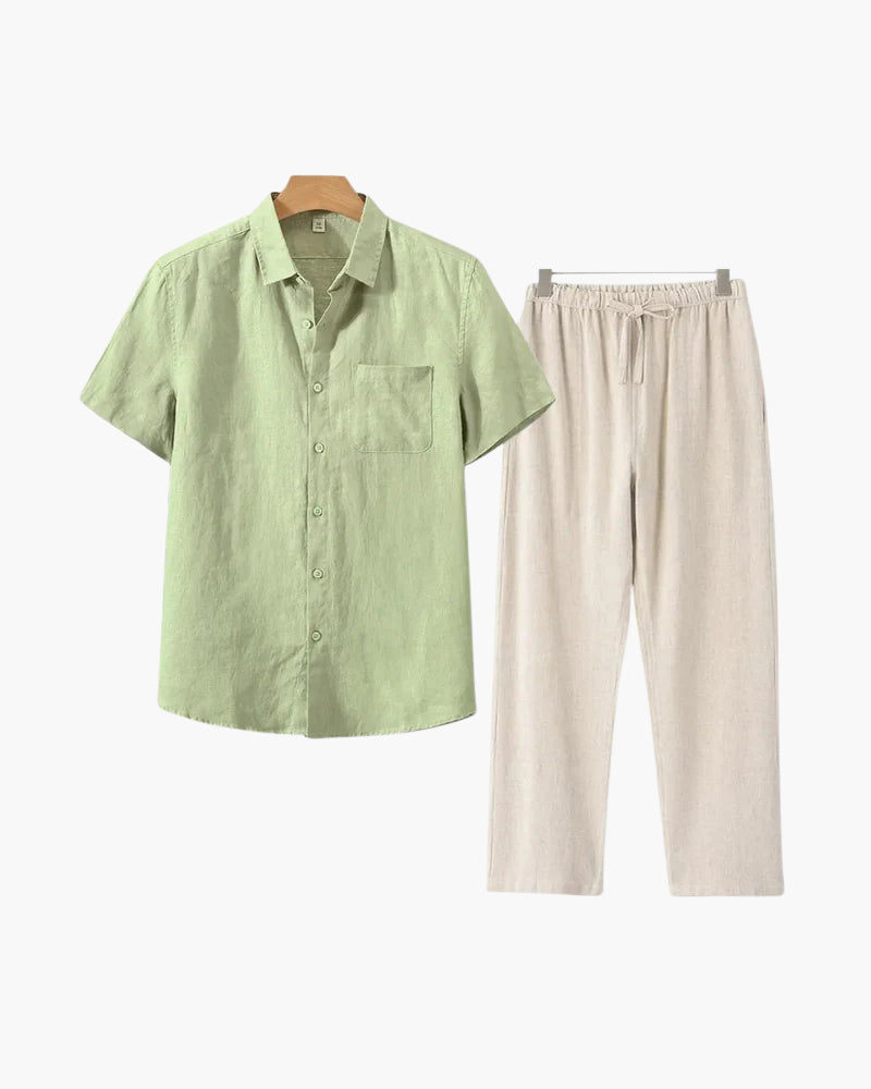 Conjunto De Dos Piezas Para Hombre Con Camisa De Manga Corta Y Pantalón | Uso Diario Verano