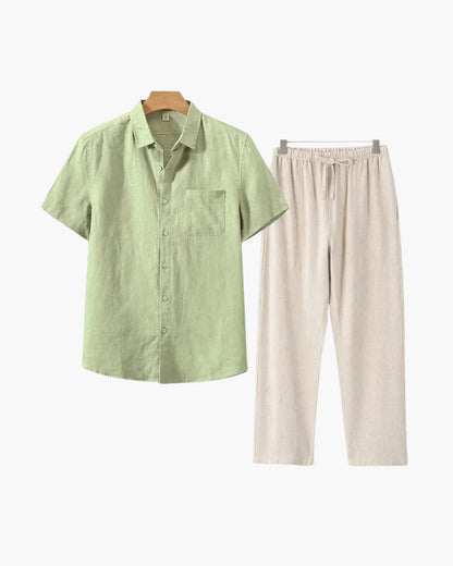 Conjunto De Dos Piezas Para Hombre Con Camisa De Manga Corta Y Pantalón | Uso Diario Verano