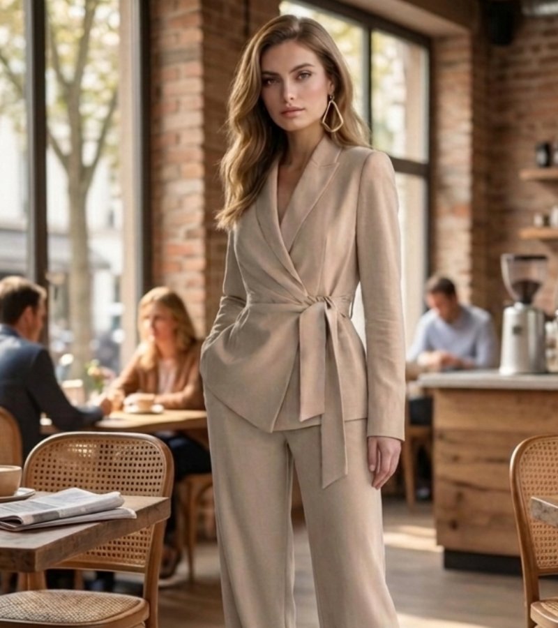 Conjunto de Dos Piezas con Blazer Cruzado y Pantalón Recto para Mujer | Ideal para Oficina u Ocasiones Formales