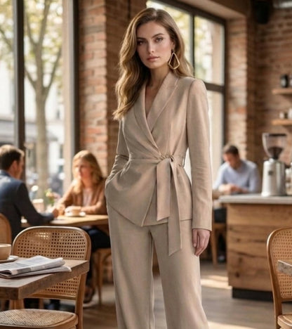 Conjunto de Dos Piezas con Blazer Cruzado y Pantalón Recto para Mujer | Ideal para Oficina u Ocasiones Formales