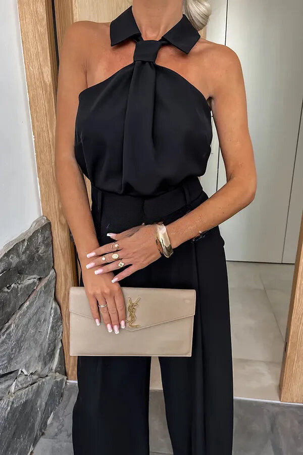 Mono con Cuello Halter y Piernas Anchas para Mujer | Ideal para Eventos y Salidas