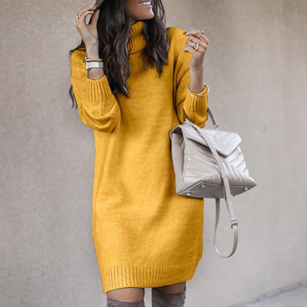 Vestido De Punto Con Cuello Alto Y Largo A La Rodilla Para Mujer | Ideal Para Otoño E Invierno