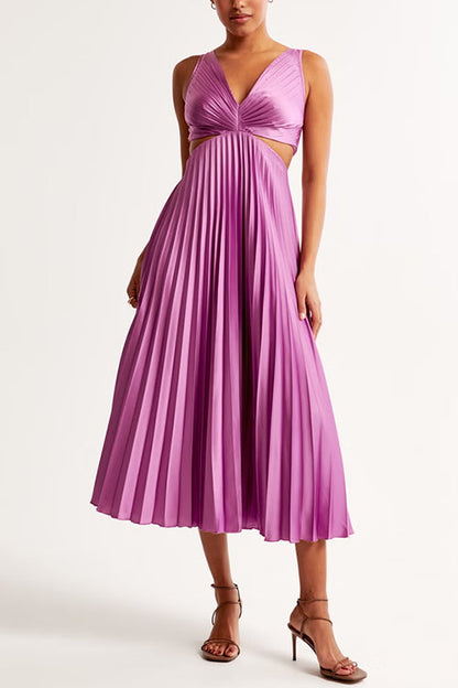 Vestido Midi Con Estructura Plisada Y Detalles Recortados Para Mujer | Ideal Para Uso Diario Y Ocasiones