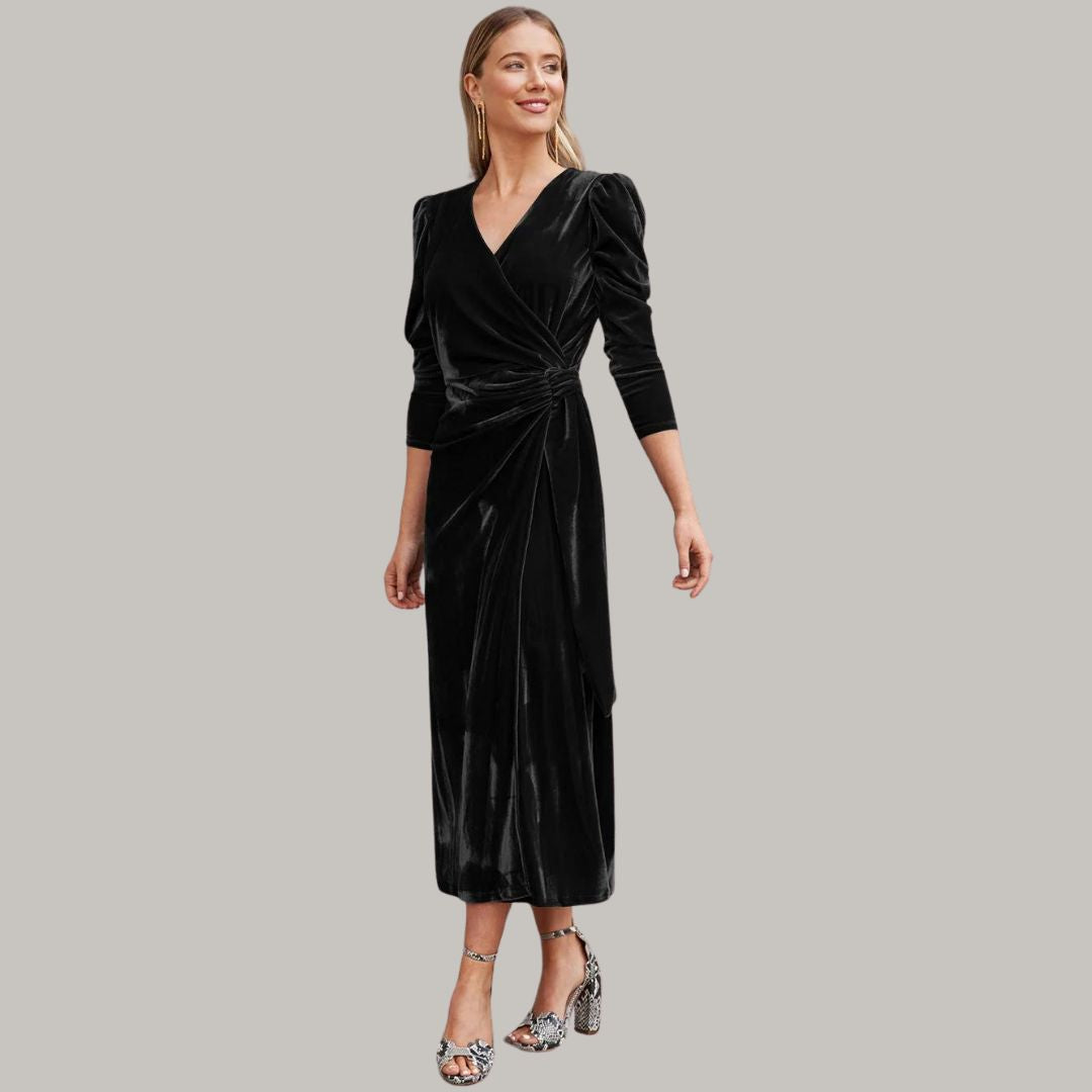 Vestido Midi con Corte Cruzado y Cuello en V para Mujer | Ideal para Eventos Nocturnos