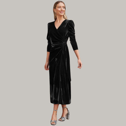 Vestido Midi con Corte Cruzado y Cuello en V para Mujer | Ideal para Eventos Nocturnos