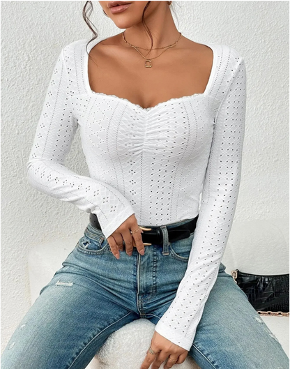 Top Con Cuello Cuadrado Y Detalles Bordados Para Mujer | Ideal Para Uso Diario Y Profesional
