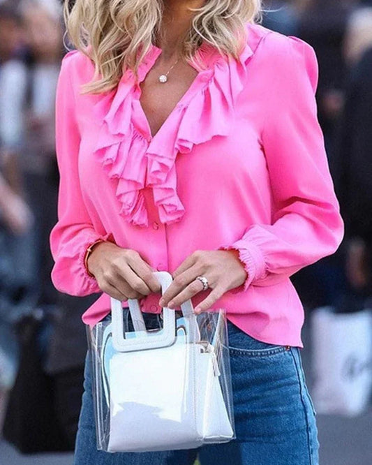 Blusa Con Cuello De Volantes Y Detalle Frontal Para Mujer | Ideal Para Uso Diario Y Oficina