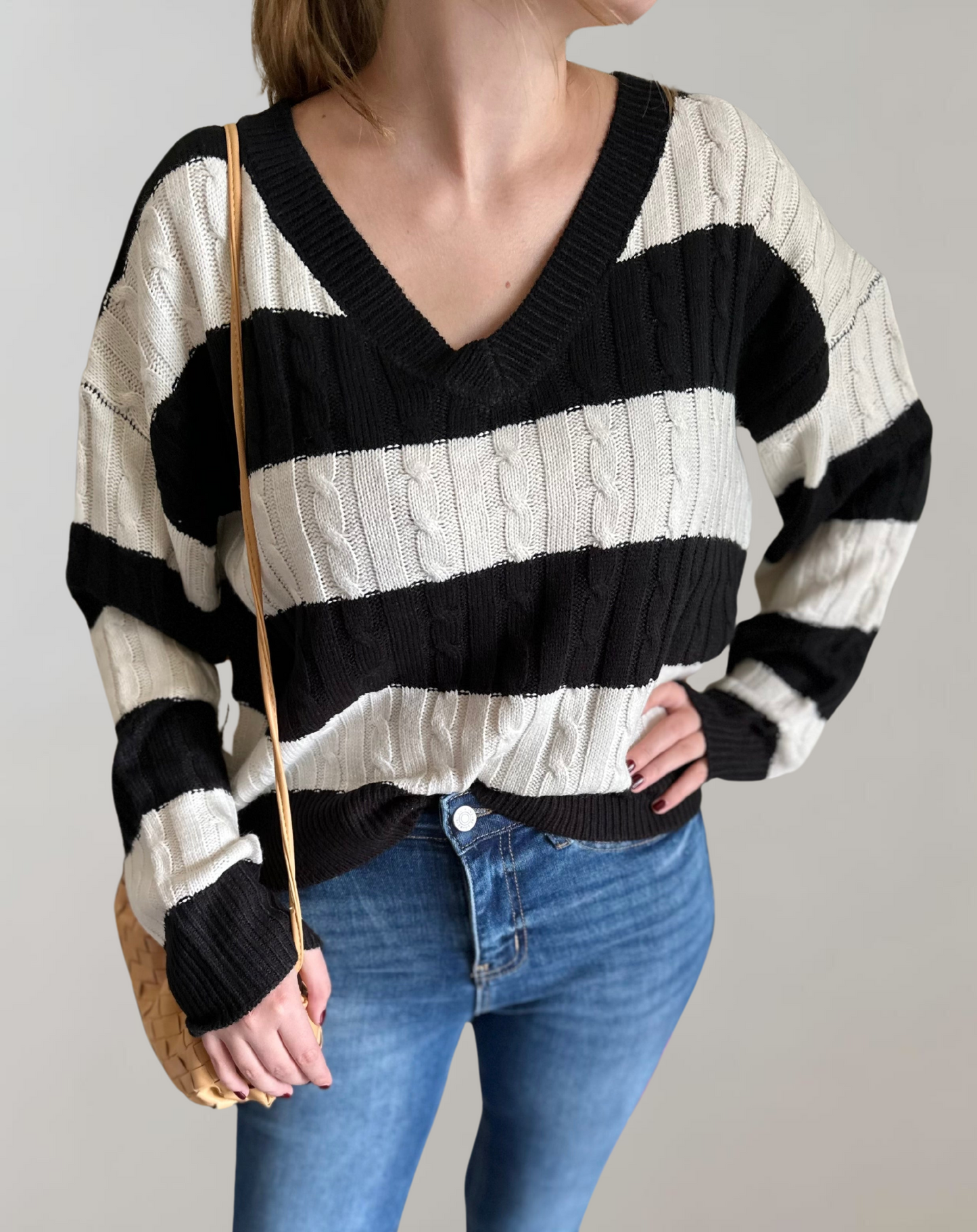 Jersey De Punto Con Rayas Y Cuello En V Para Mujer | Ideal Para Invierno