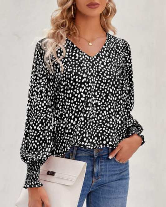 Blusa Con Cuello En V Y Mangas Abullonadas Para Mujer | Ideal Para Uso Diario Y Profesional