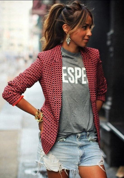 Chaqueta con Motivo de Cuadros y Cuello de Solapa para Mujer | Ideal para Uso Diario o Entornos Profesionales