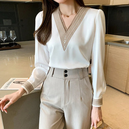 Blusa Con Cuello En V Y Manga Larga Para Mujer | Ideal Para Uso Profesional Y Diario