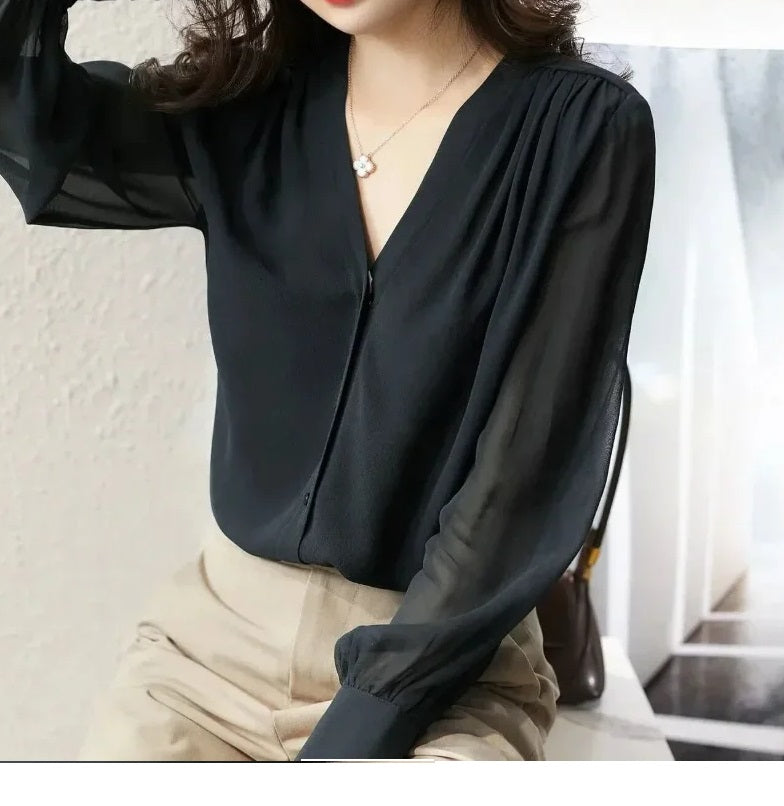 Blusa Con Manches Largas Y Detalles Ondulados Para Mujer | Ideal Para Uso Diario O Profesional