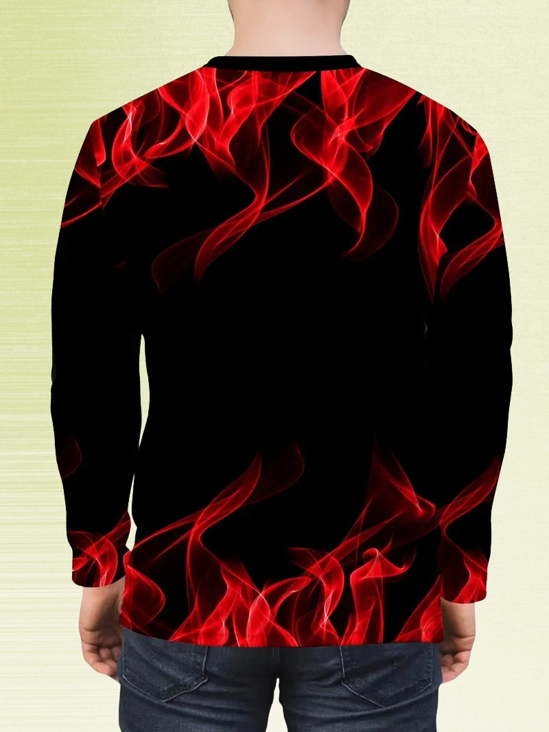 Camiseta de Manga Larga con Estampado de Llamas para Hombre | Ideal para Uso Diario
