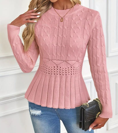 Jersey De Manga Larga Con Dobladillo Peplum Y Patrón Trenzado Para Mujer | Ideal Para Uso Diario Y Superposición