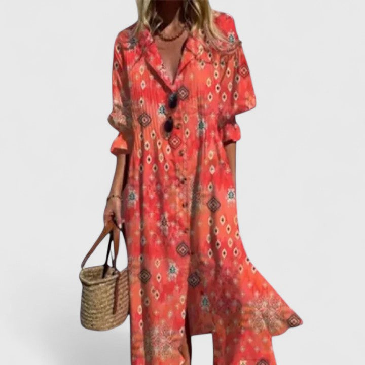 Vestido Midi Con Botones Frontales Y Estampado Floral Para Mujer | Ideal Para Verano Y Uso Diario