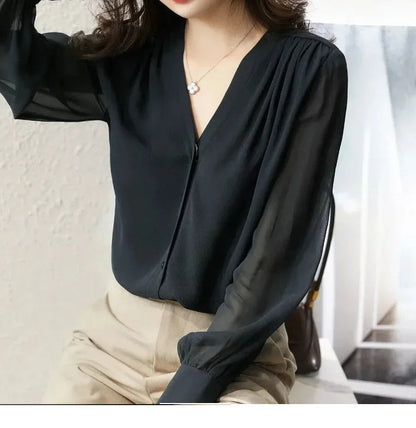 Blusa Con Detalles Plisados Y Manga Larga Para Mujer | Ideal Para Uso Profesional Y Formal