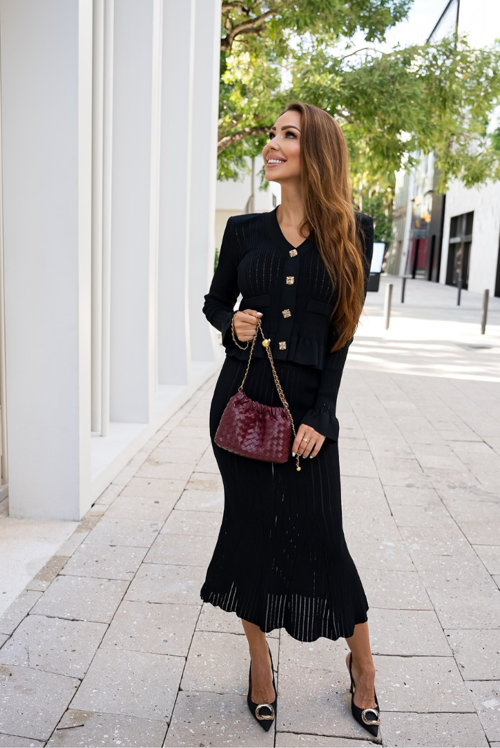 Conjunto De Falda Larga Y Cárdigan Con Botones Para Mujer | Ideal Para Uso Profesional Y Eventos Informales