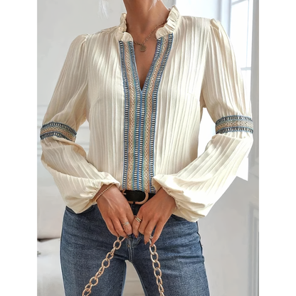Blusa De Manga Larga Con Escote En V Para Mujer | Ideal Para Uso Diario Y Oficina