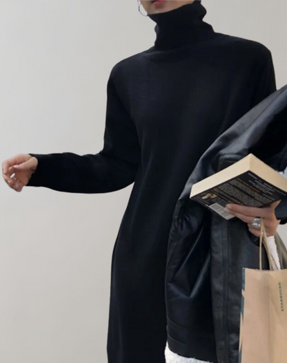Vestido Tipo Jersey Con Cuello Alto Y Manga Larga Para Mujer | Ideal Para Invierno