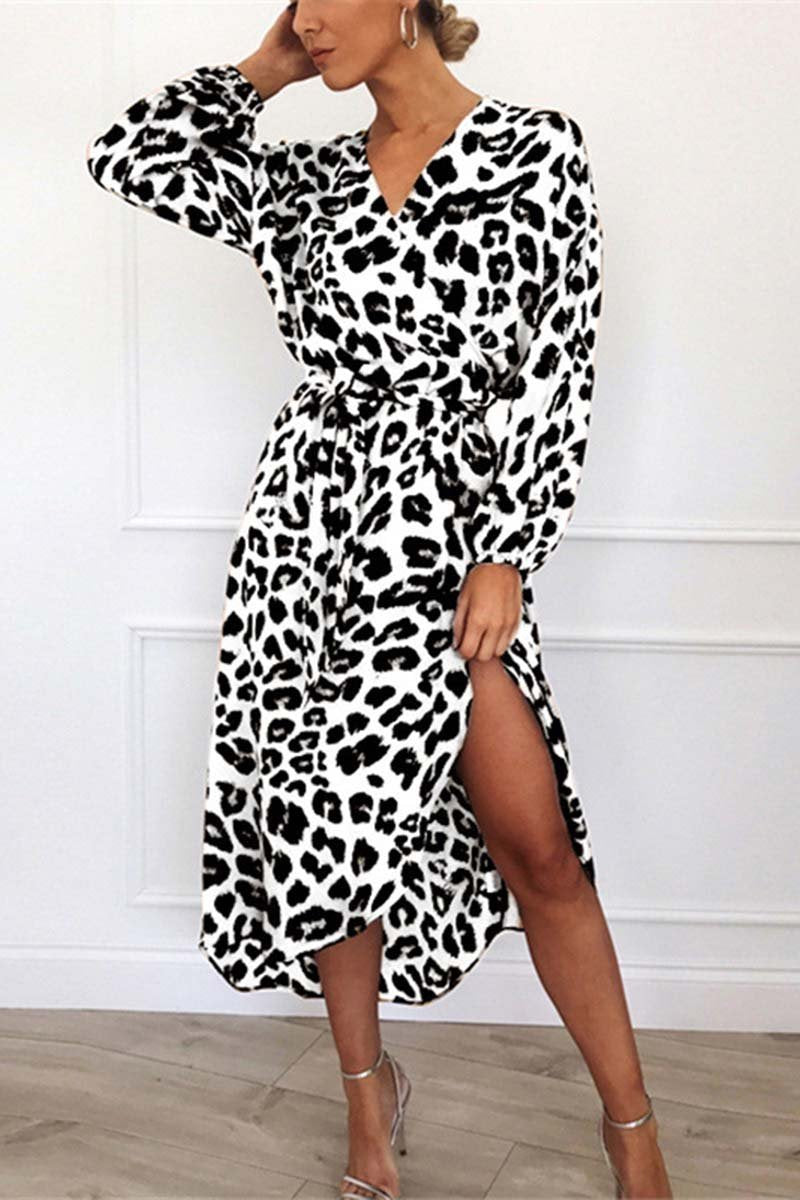 Vestido Midi con Cuello en V y Estampado de Leopardo Para Mujer | Ideal Para Salidas Planificadas y Eventos