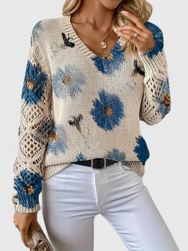 Jersey De Manga Larga Con Motivo Floral Y Cuello En V Para Mujer | Ideal Para Uso Diario