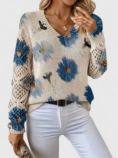Jersey De Manga Larga Con Motivo Floral Y Cuello En V Para Mujer | Ideal Para Uso Diario