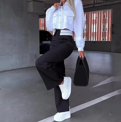 Conjunto De Dos Piezas Con Blazer A Rayas Y Pantalón Con Cordón Para Mujer | Ideal Para Uso Profesional