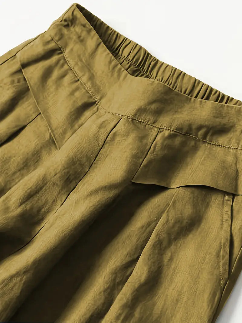 Pantalón De Corte Amplio Con Cintura Elástica Trasera Y Bolsillos Laterales Para Mujer | Ideal Para Uso Diario