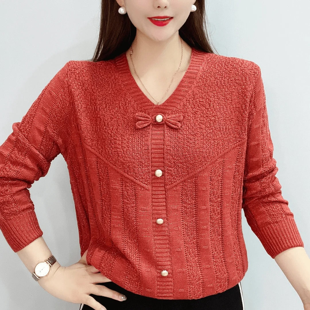 Jersey De Punto Calado Con Puños Y Dobladillo Acanalados Para Mujer | Ideal Para Uso Diario Y Todas Las Estaciones