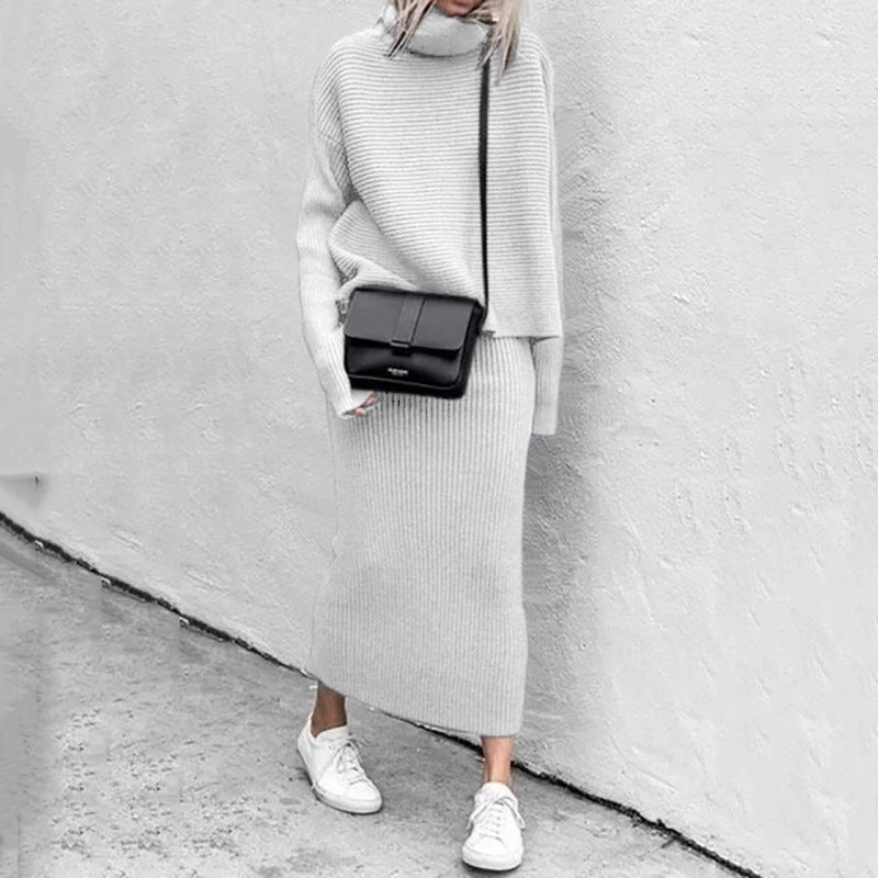 Conjunto de Dos Piezas con Jersey Oversize y Falda Midi Ajustada para Mujer | Ideal para Días Informales o Ciudad