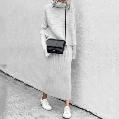 Conjunto de Dos Piezas con Jersey Oversize y Falda Midi Ajustada para Mujer | Ideal para Días Informales o Ciudad