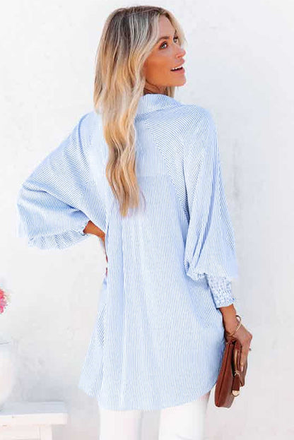 Camisa Midi Con Estampado De Rayas Y Mangas Oversize Para Mujer | Ideal Para Uso Diario Y Viajes