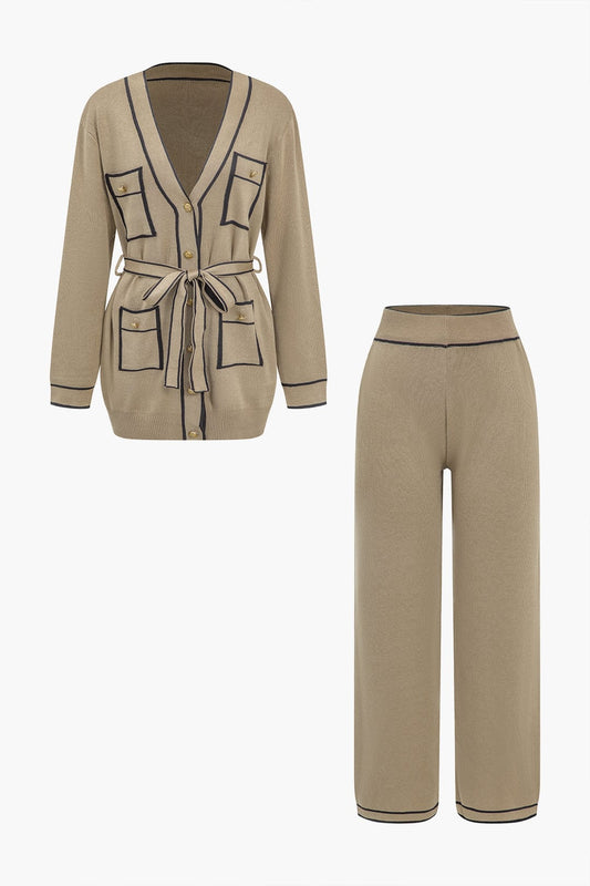 Conjunto De Dos Piezas Para Mujer Con Cardigan Largo Y Pantalón Amplio | Ideal Para Uso Diario Y Trabajo