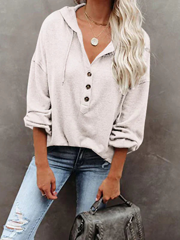 Jersey Con Capucha y Botones Frontales Para Mujer | Ideal Para Días Frescos