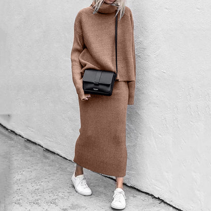 Conjunto de Dos Piezas con Jersey Oversize y Falda Midi Ajustada para Mujer | Ideal para Días Informales o Ciudad