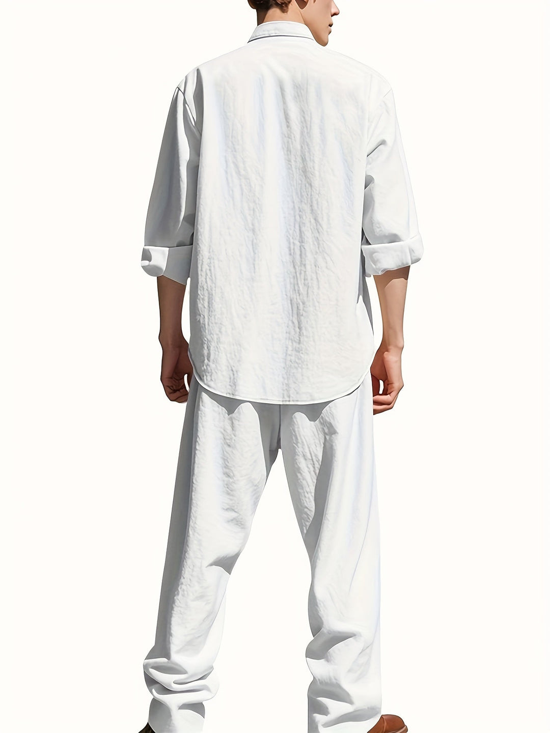 Conjunto de Dos Piezas con Camisa de Cuello Mao y Pantalón con Cintura Ajustable para Hombre | Ideal para Uso Diario