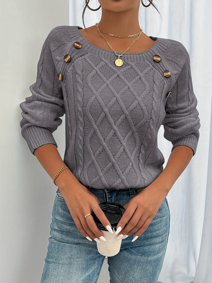 Jersey Con Punto Trenzado Y Botones En El Hombro Para Mujer | Ideal Para Uso Diario En Temporadas Frescas