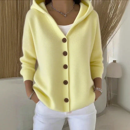 Gilet de Punto con Capucha y Cierre de Botones para Mujer | Ideal para Entretiempo