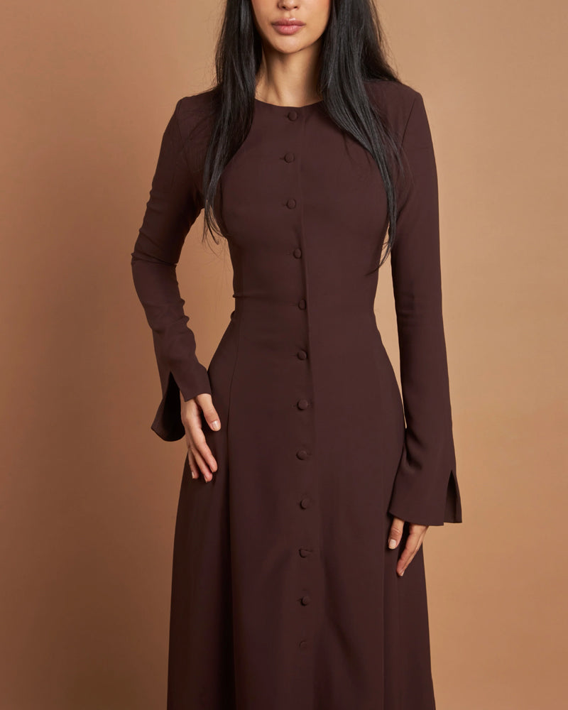 Vestido Midi con Cuello Redondo y Cintura Ajustada para Mujer | Ideal para Uso Diario