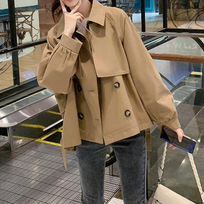 Trench-coat corto con Cuello Reverso y Cierre de Botones para Mujer | Uso Diario en Temporada Media